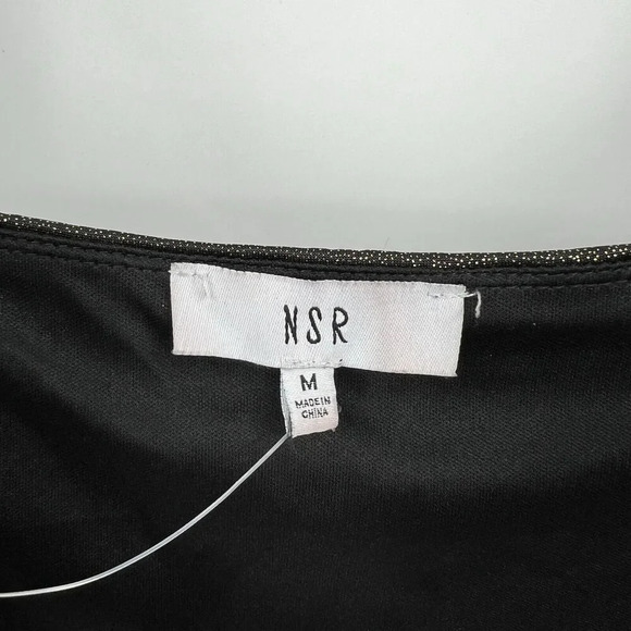 NSR Long Sleeve Metallic Midi Dress in Black Gold Bronze Cut Out Size Medium - Picture 8 of 10